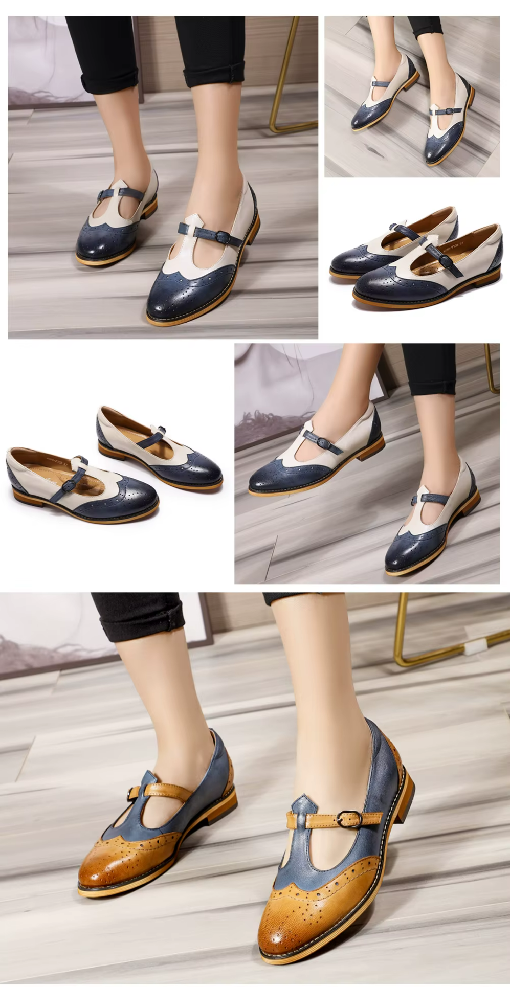 Genuine Leather Colour Block Mary Janes