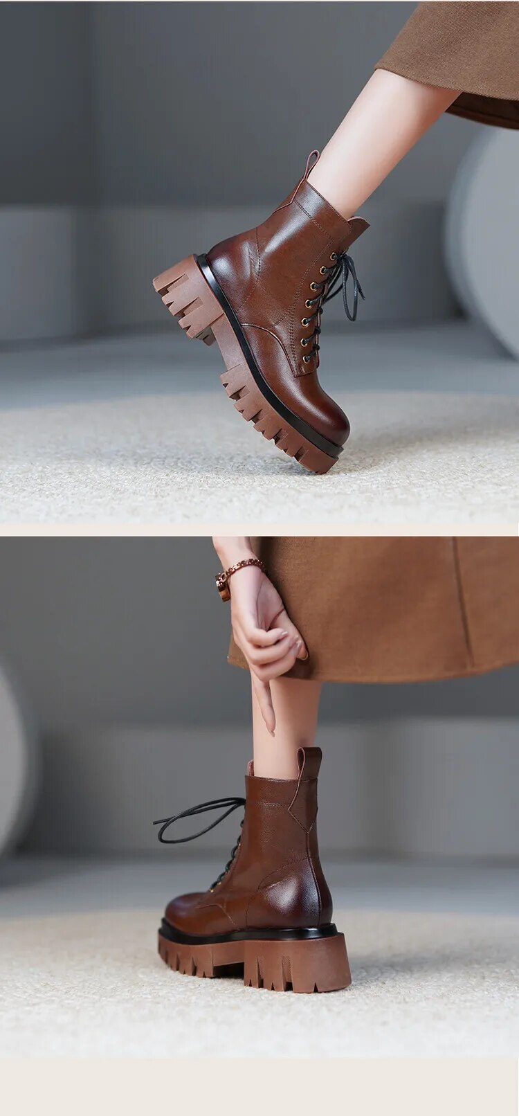 Leather Round Toe Martin Boots with Plush Lining