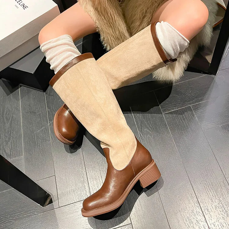 Knee-High Leather and Sherpa Moto Boots