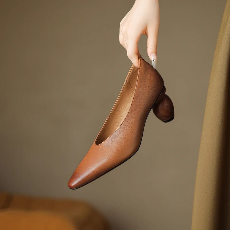 Leather Shoes with Bamboo heel
