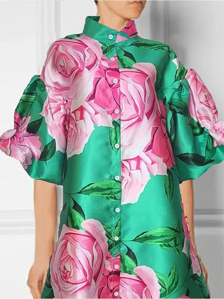 Green Floral Shirt Dress