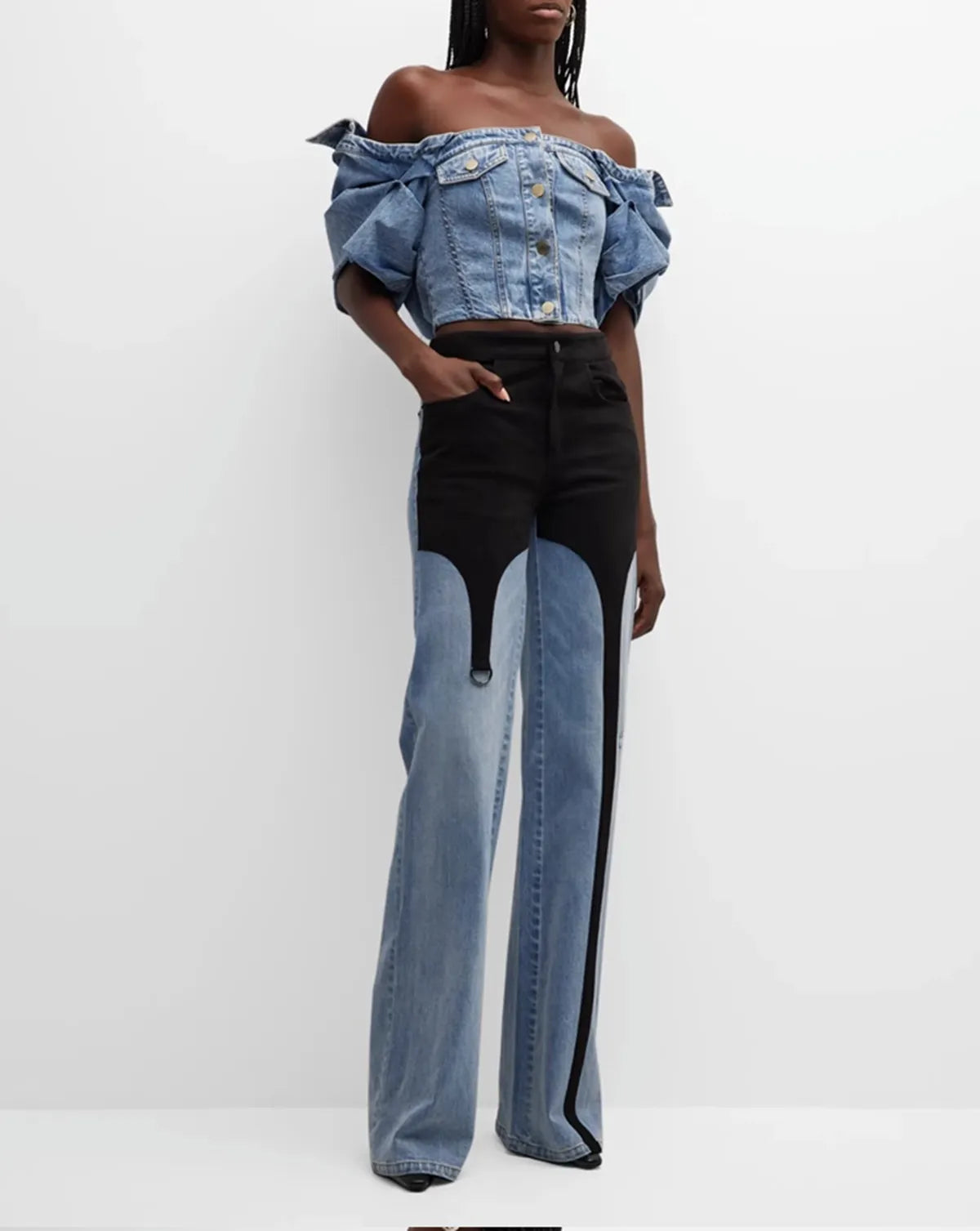 Black and Blue High Waisted Wide Leg Jeans