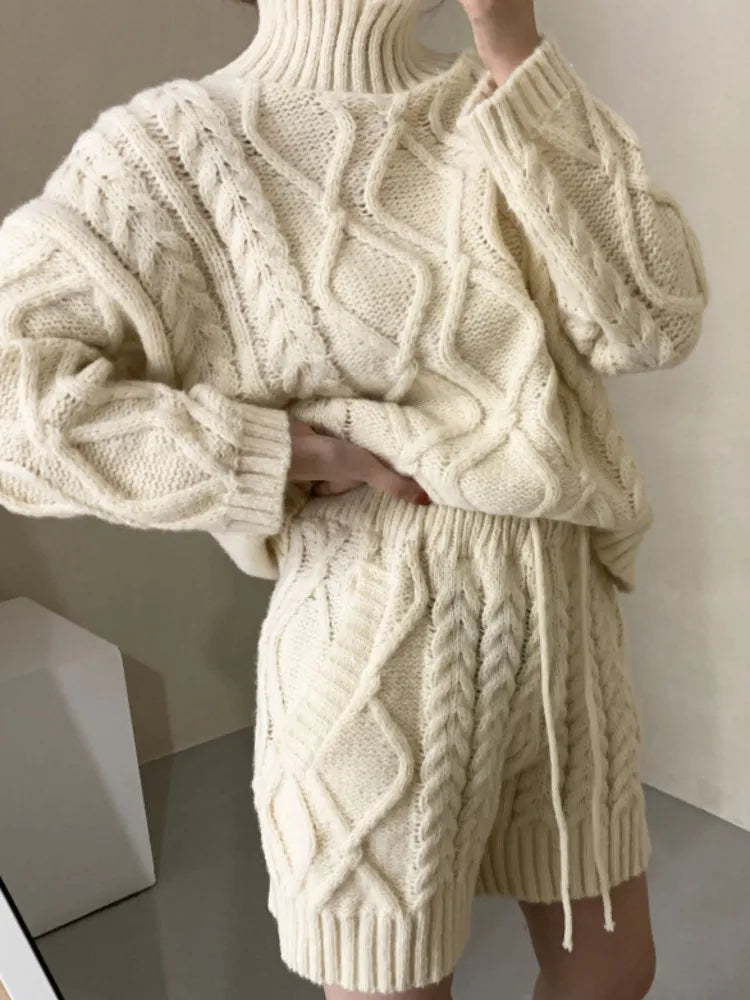 Knit Turtleneck 2 Piece Short Set