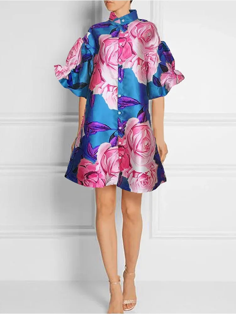 Blue Floral Shirt Dress