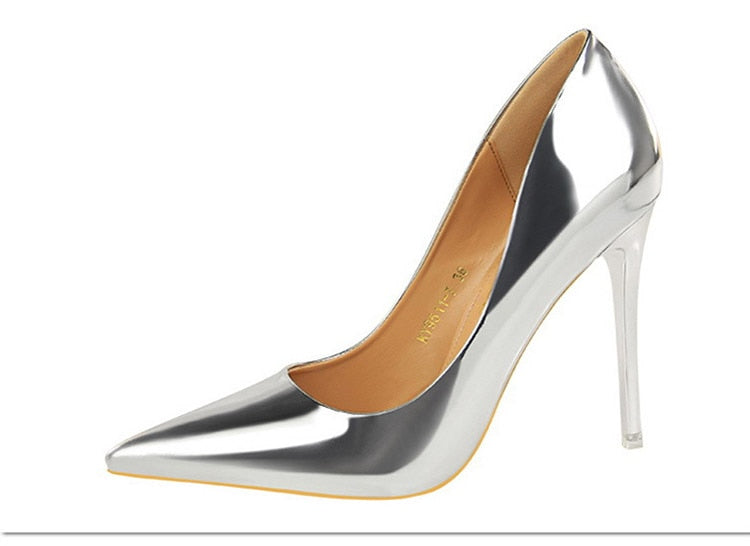 Sterling Silver Patent Leather High Heels Shoes