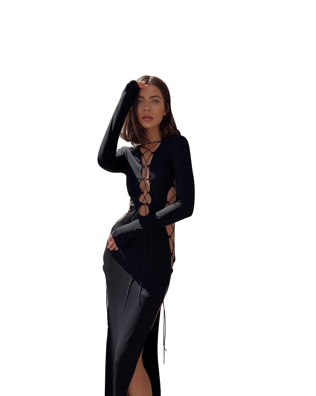 Little Black Lace Up Maxi Dress