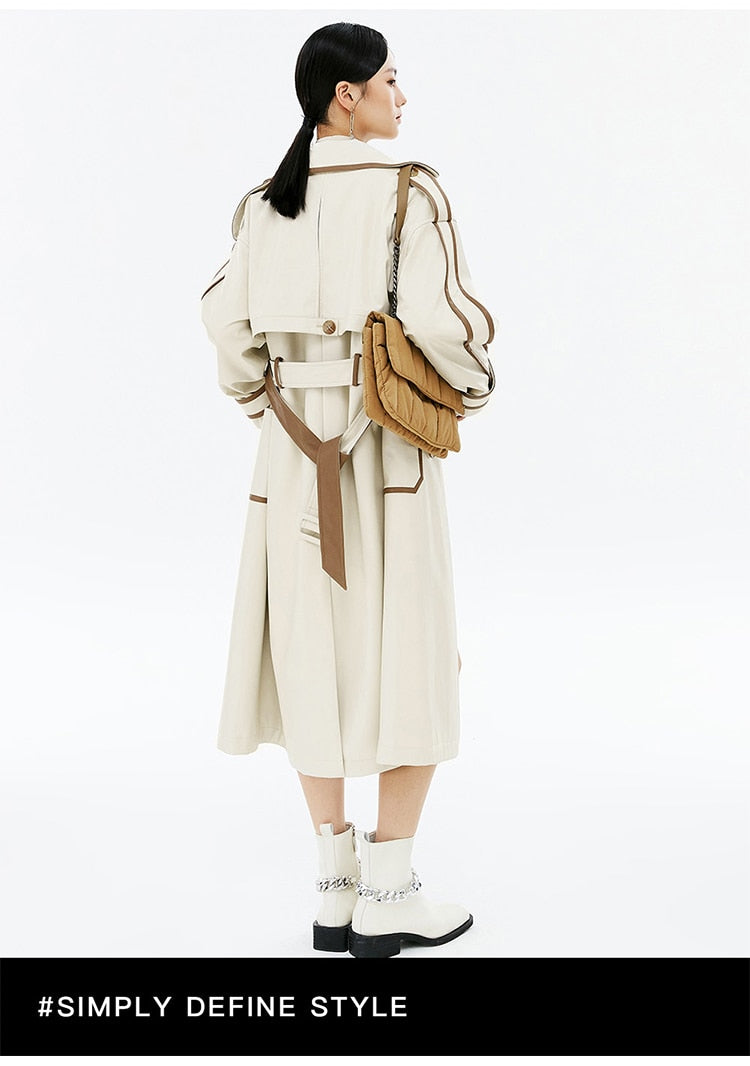 Faux Leather Color Block Trench Coat