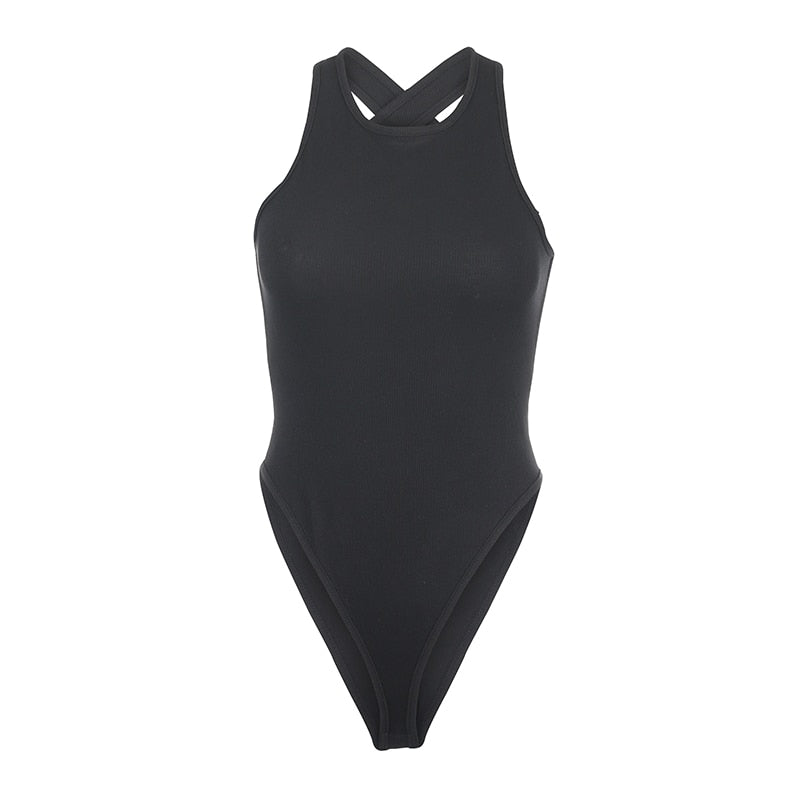 Backless Cross Tank Ribbed Bodysuit - 2 colors