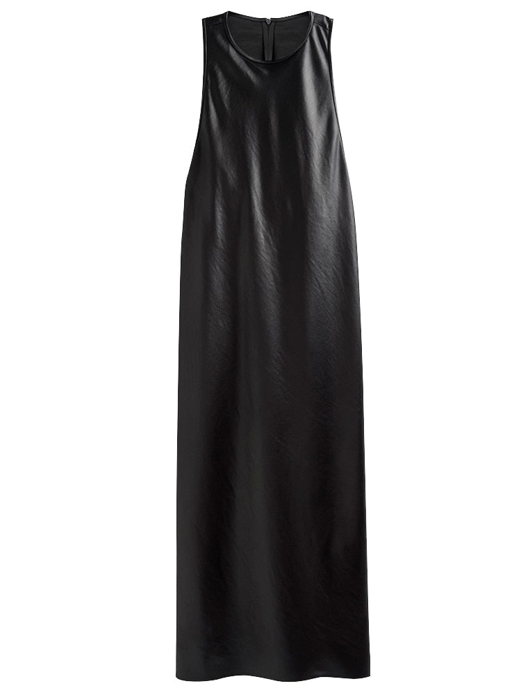Long Faux Leather Tank Dress