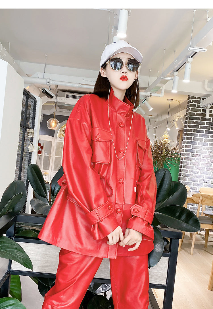 Oversized Genuine Leather Military Jacket - Multiple Colours