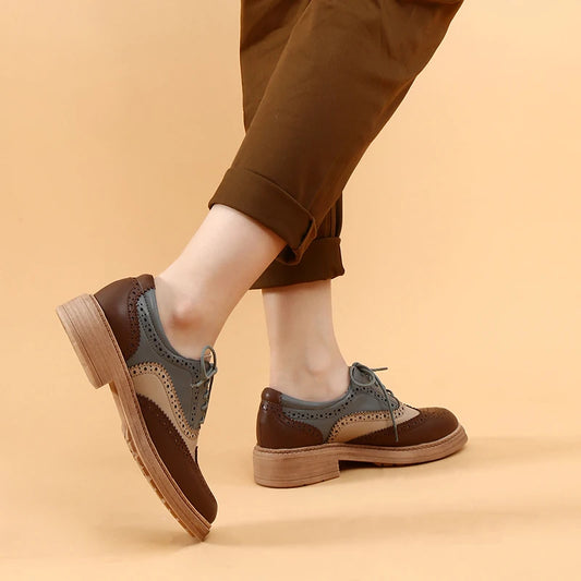 Genuine Leather Mixed Color Oxfords