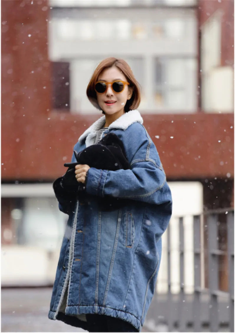 Long Denim and Fleece Jacket