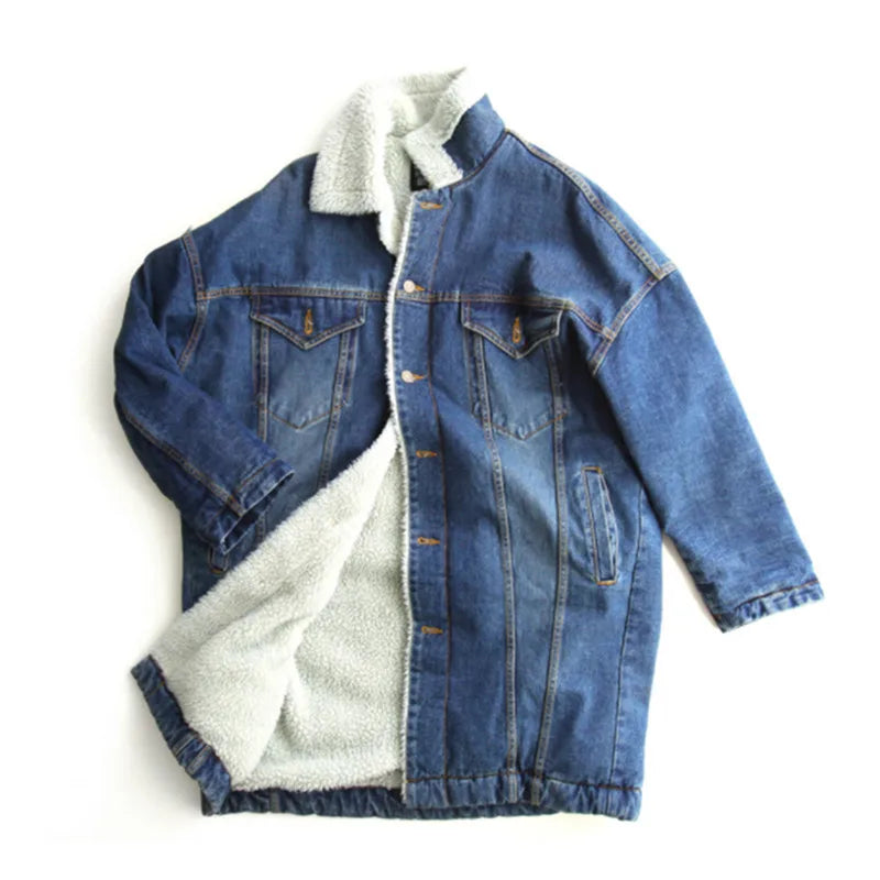 Long Denim and Fleece Jacket