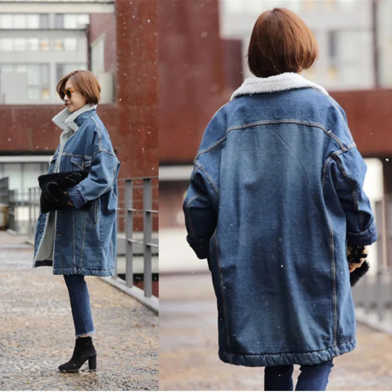 Long Denim and Fleece Jacket