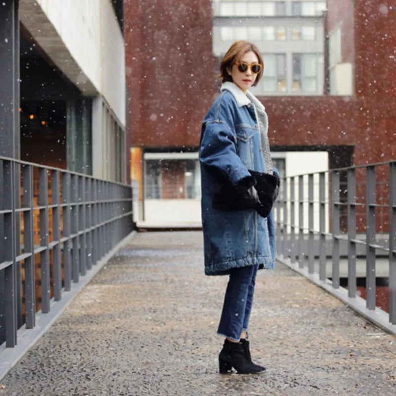 Long Denim and Fleece Jacket