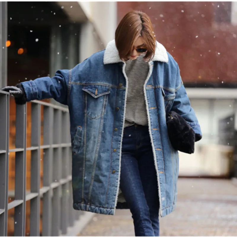 Long Denim and Fleece Jacket