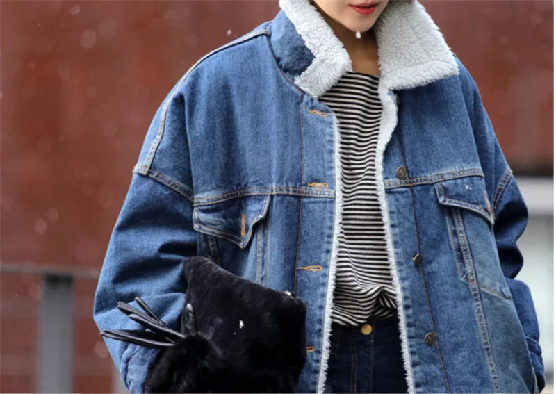 Long Denim and Fleece Jacket