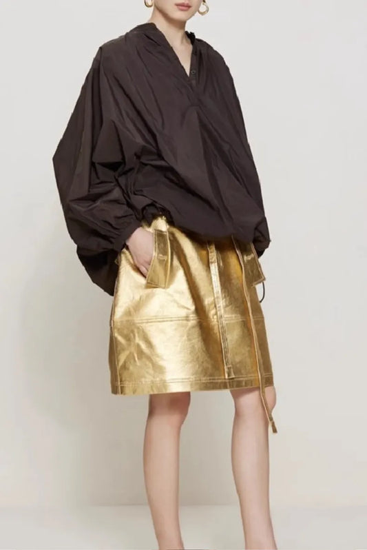 Shiny Gold Faux Leather Skirt