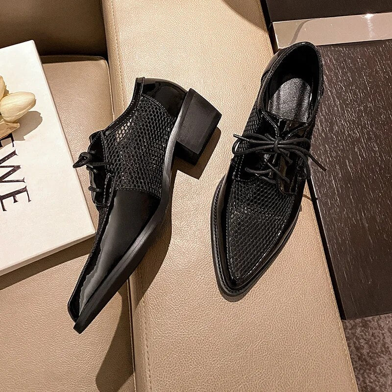 Lace up Leather Oxfords with Mesh Inlay