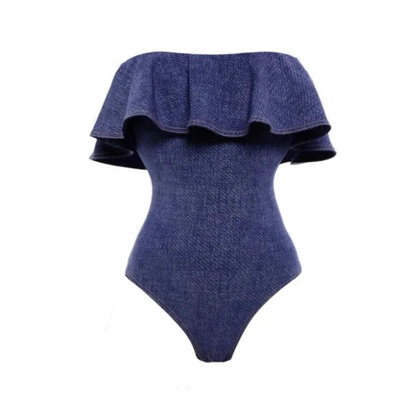 2 Piece Strapless Denim Swimwear Set
