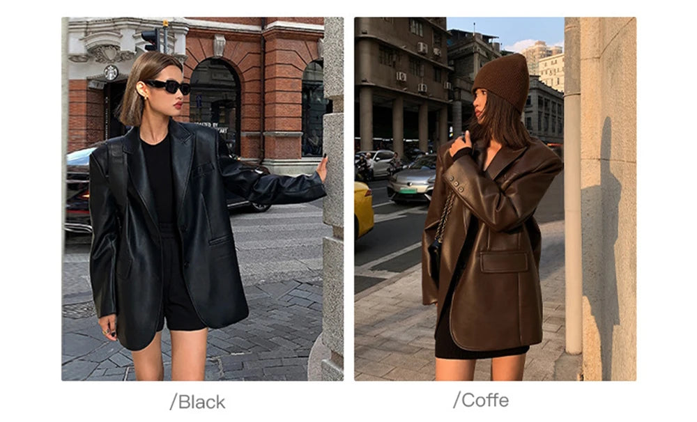 Genuine Leather Double Breasted Blazer