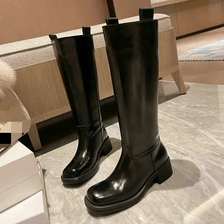 Knee High Flat Leather Boots