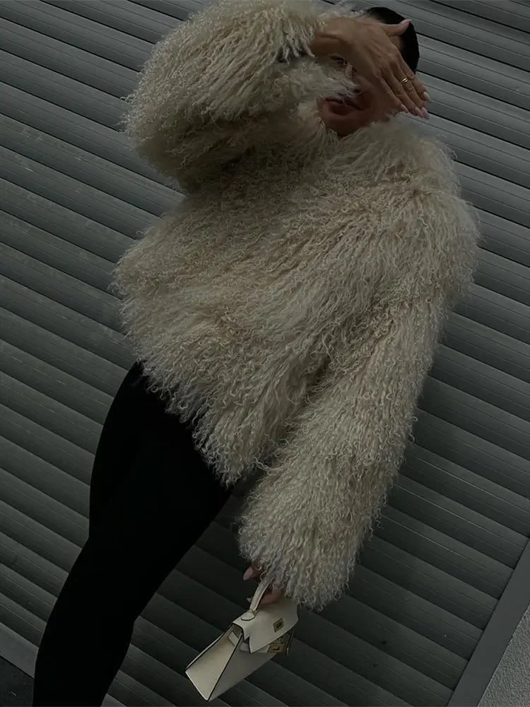 Short Fluffy Wool Coat