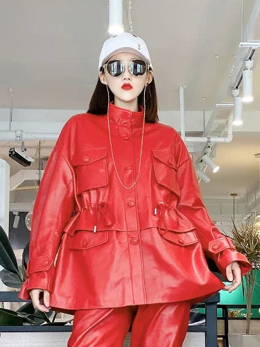 Oversized Genuine Leather Military Jacket - Multiple Colours