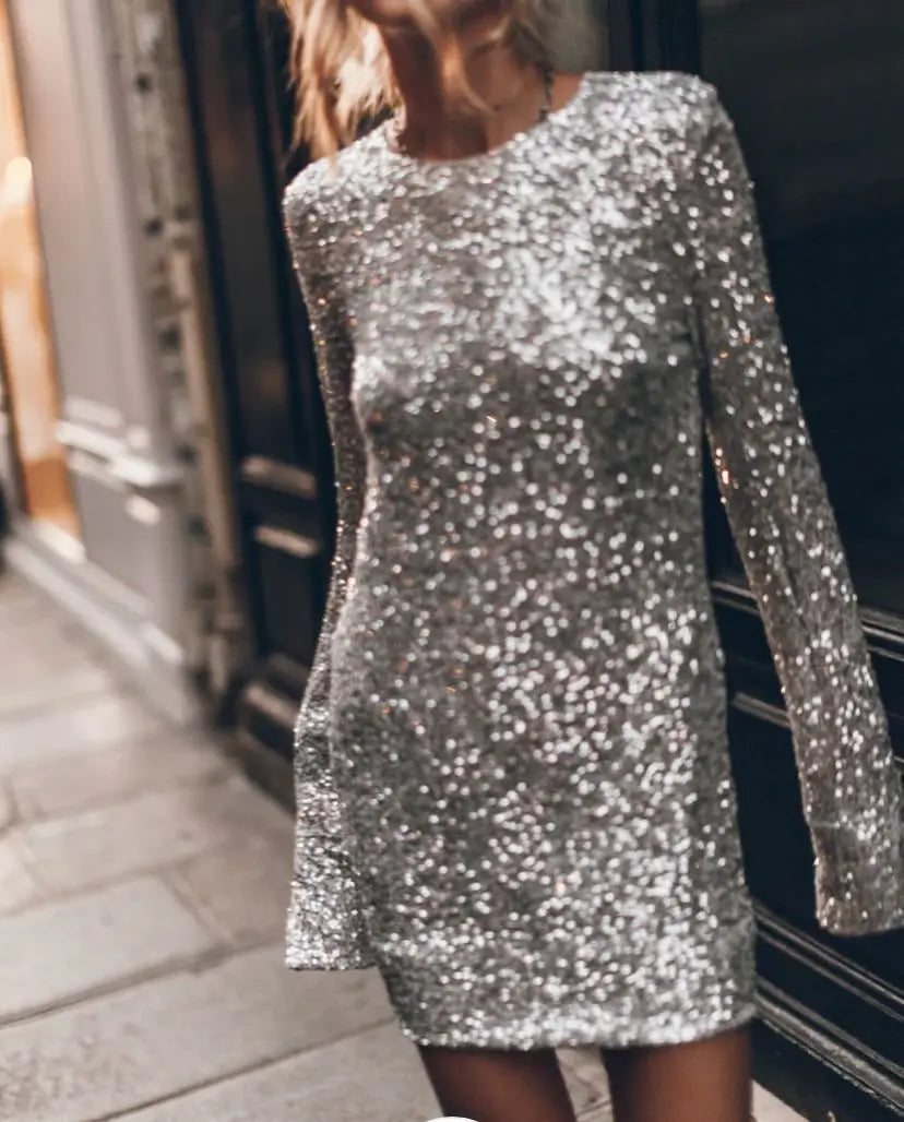 Sequined Backless Mini Dress