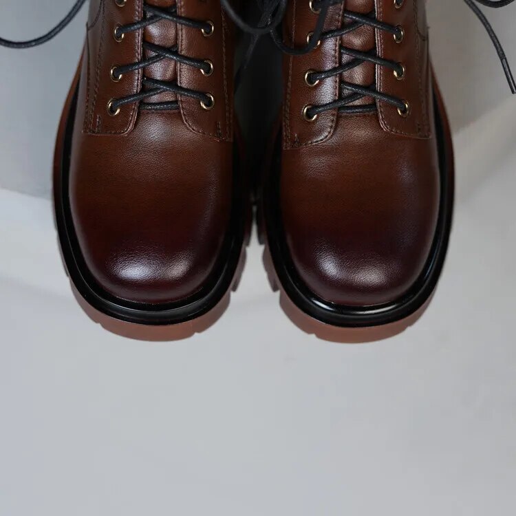 Leather Round Toe Martin Boots with Plush Lining