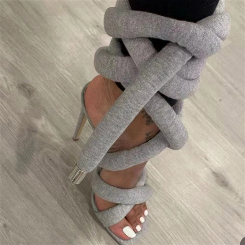 Grey Oversized Shoelace Sandals