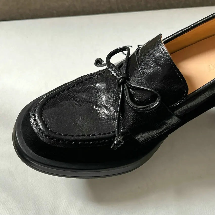 Genuine Leather and Suede Platform Loafers