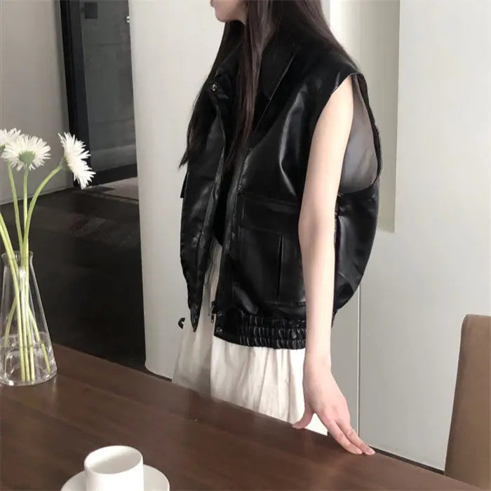 Faux Leather Bomber Vest