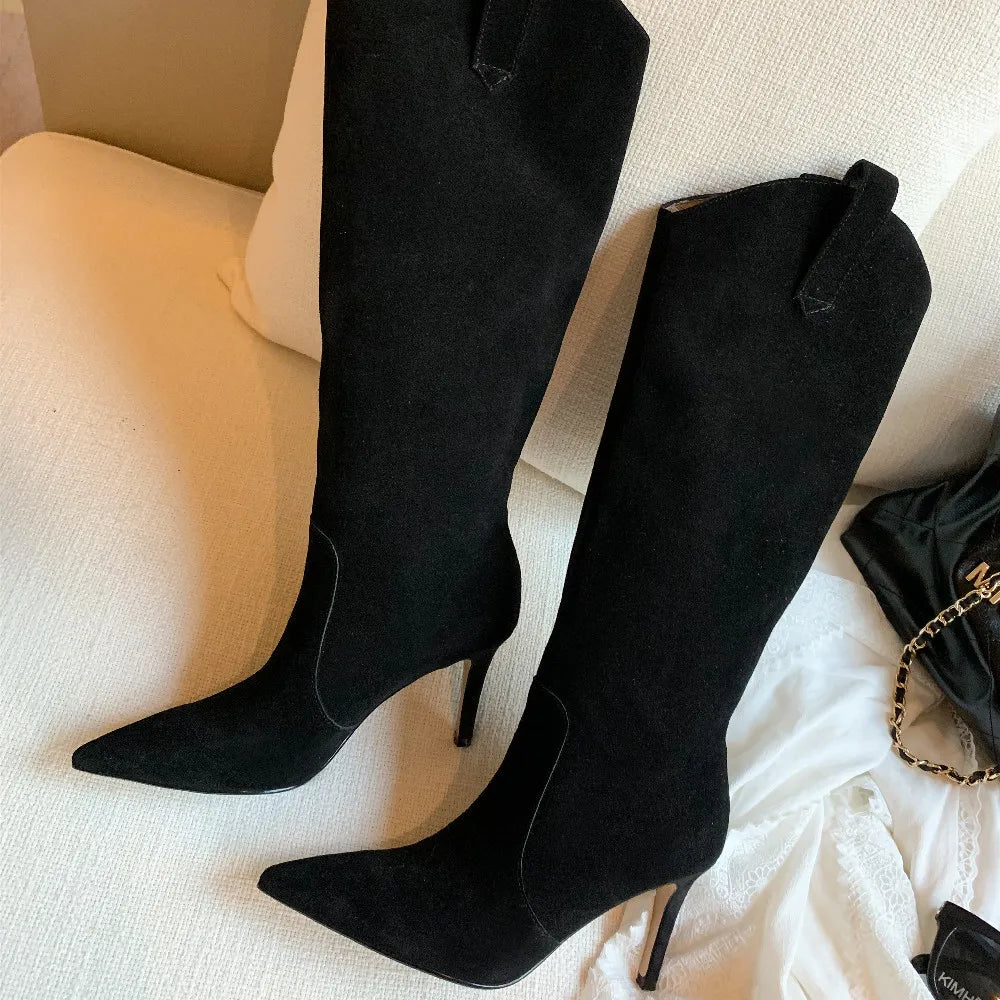 Suede Knee High Cowboy Boots