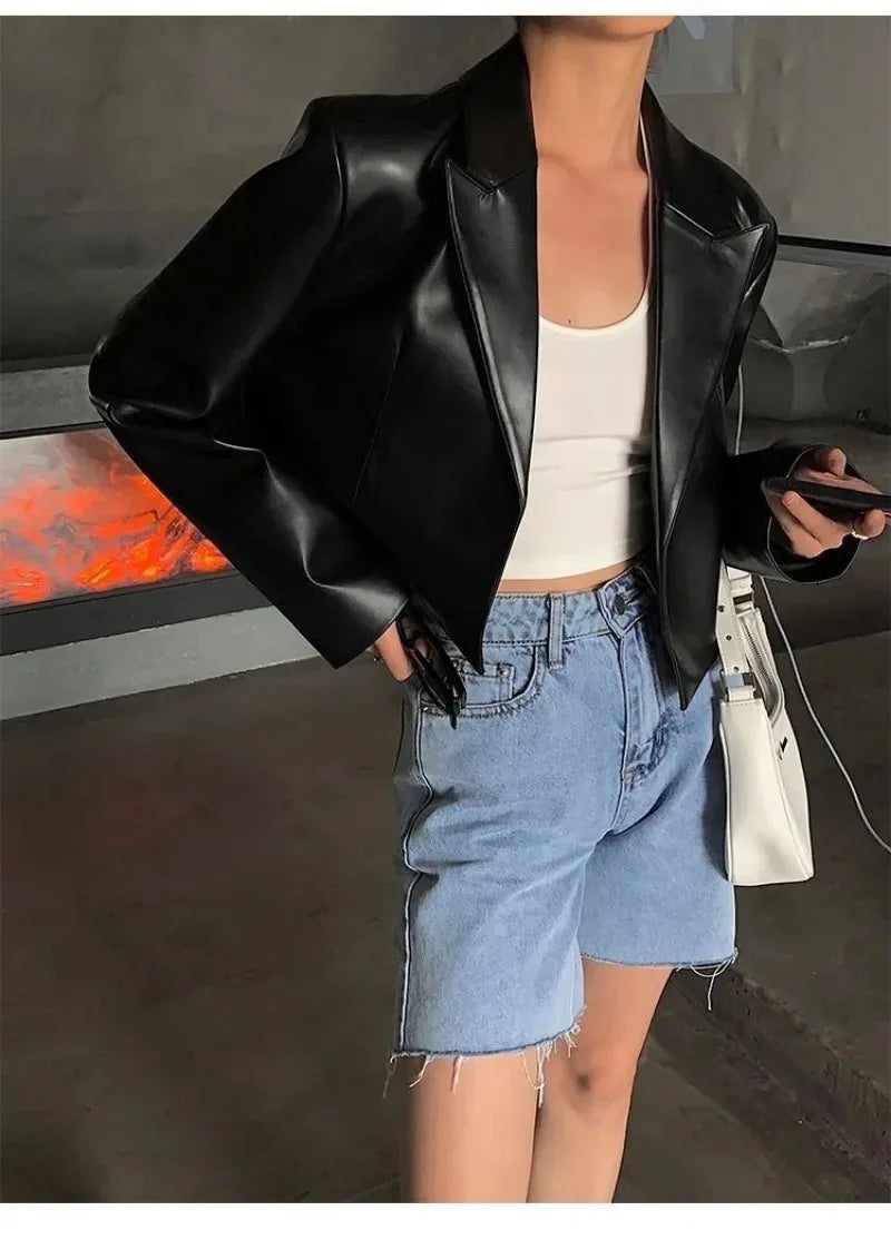 Cropped Leather Blazer