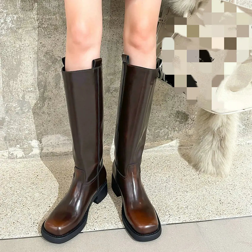 Knee High Flat Leather Boots