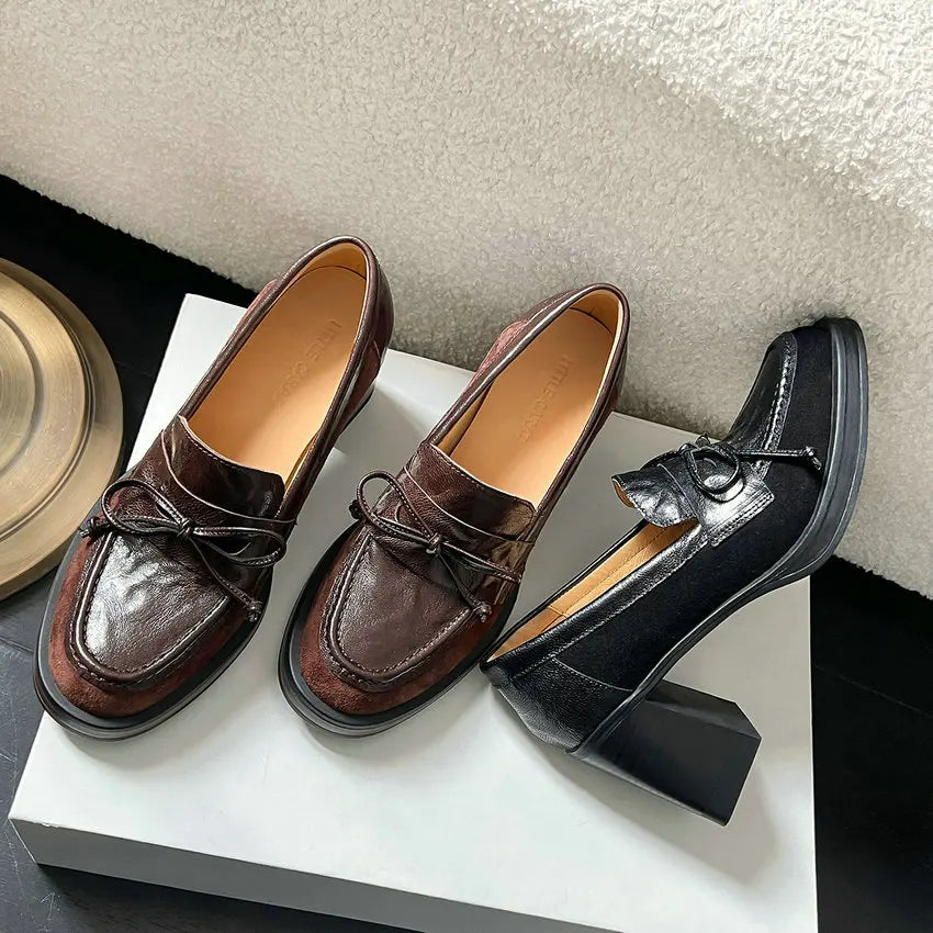 Genuine Leather and Suede Platform Loafers