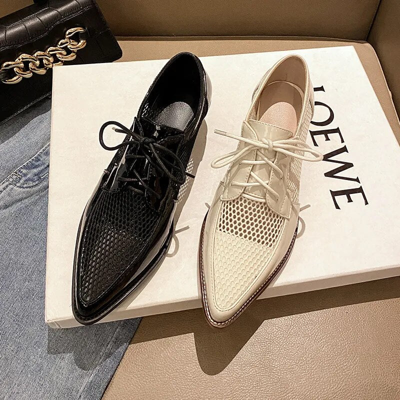 Lace up Leather Oxfords with Mesh Inlay
