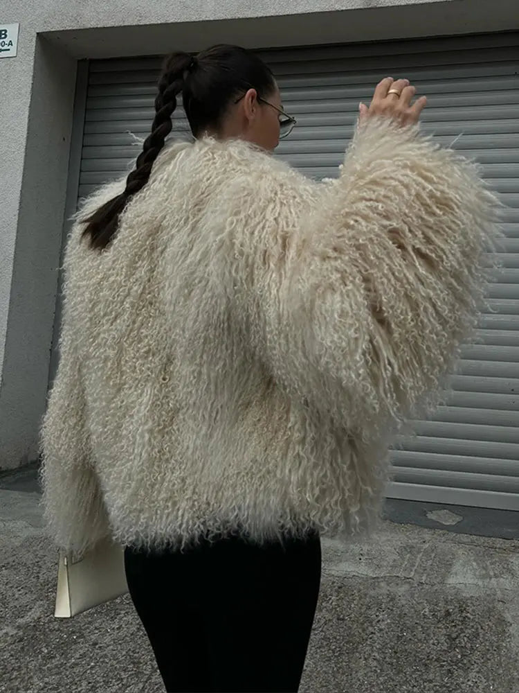 Short Fluffy Wool Coat