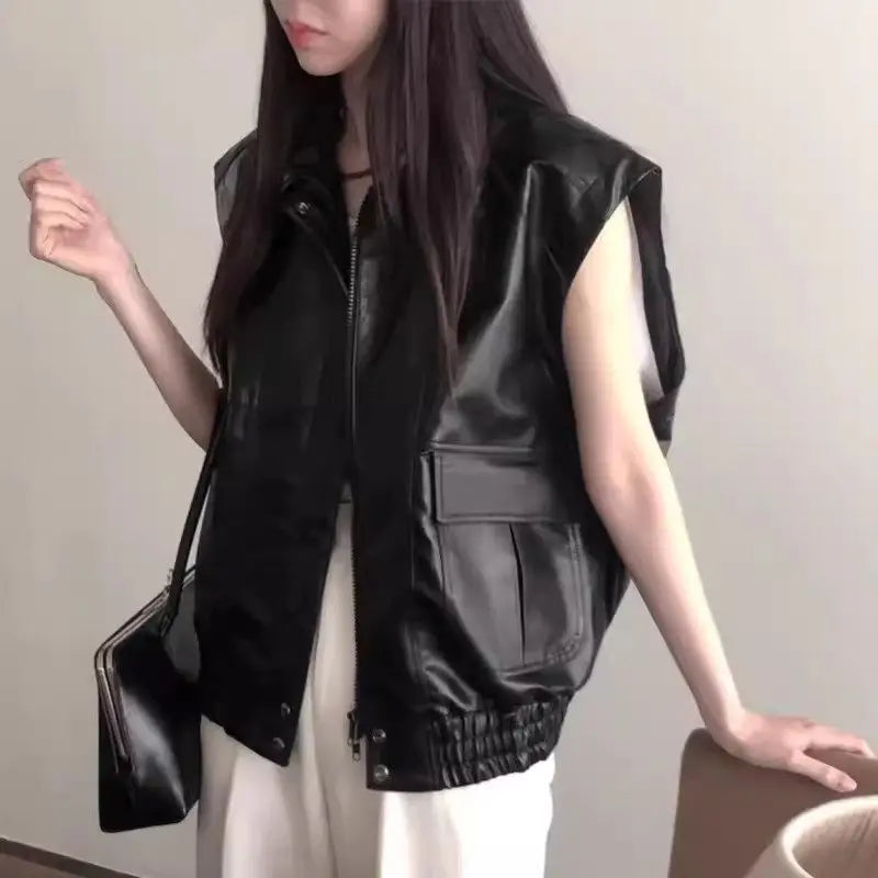 Faux Leather Bomber Vest