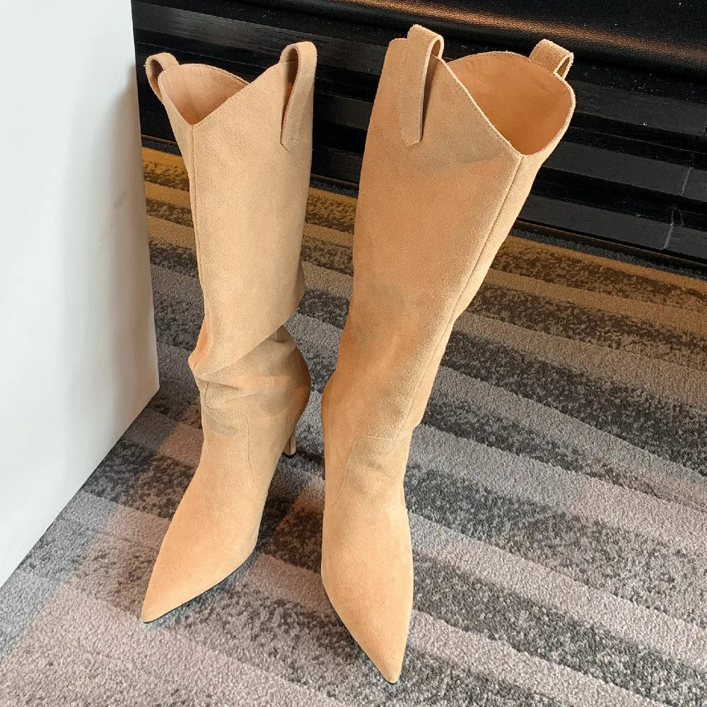 Suede Knee High Cowboy Boots