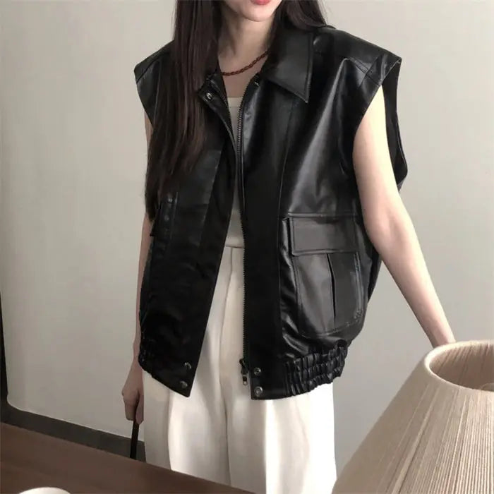 Faux Leather Bomber Vest