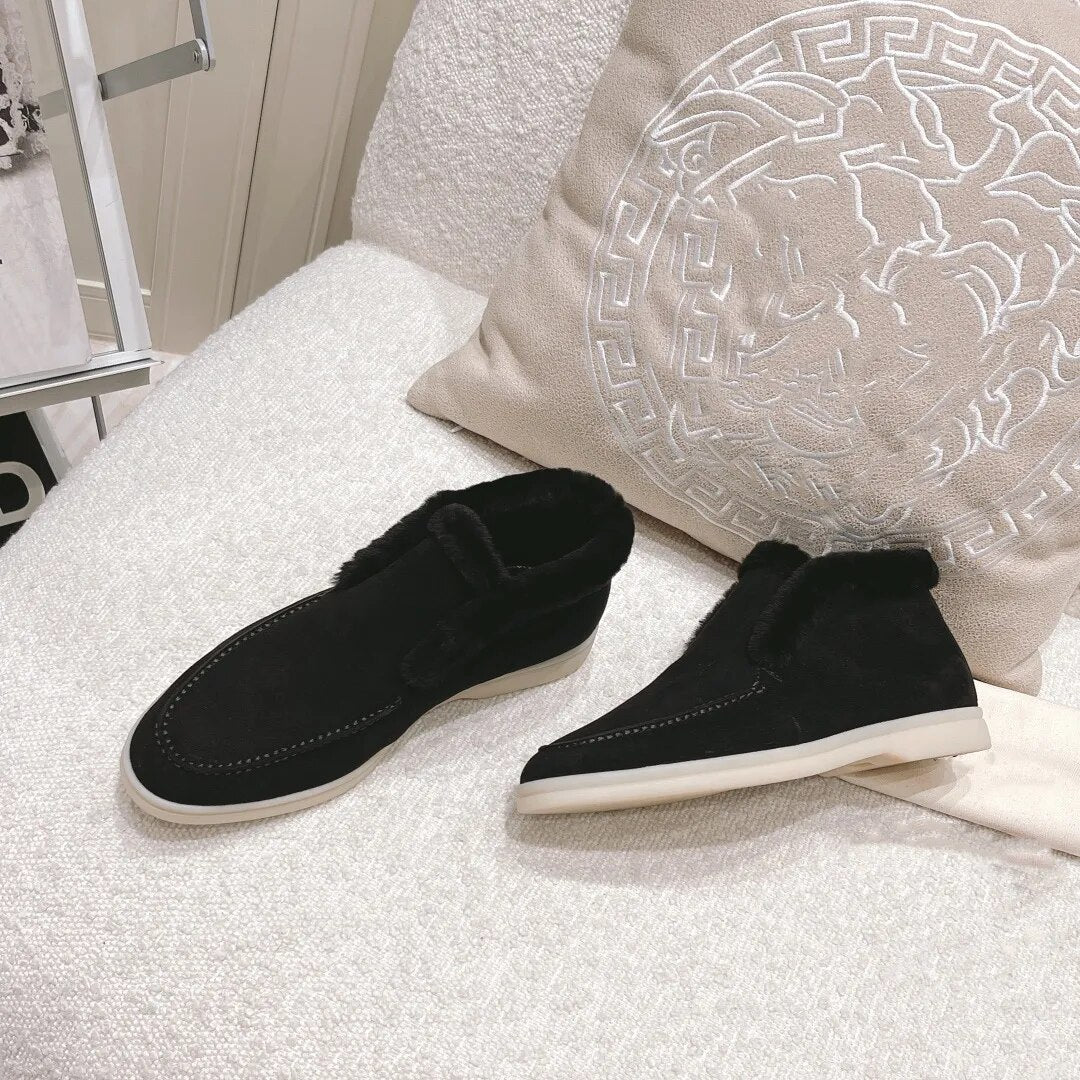 Suede Loafers with Natural Fur Lining