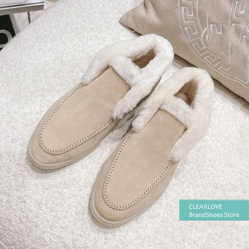 Suede Loafers with Natural Fur Lining