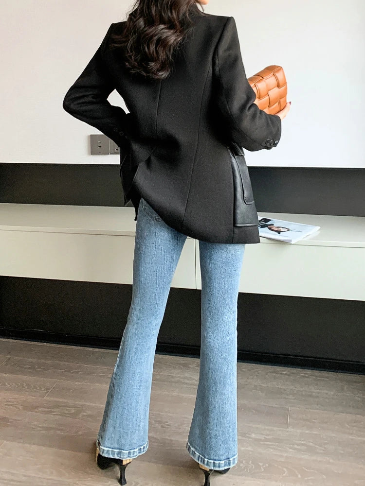 Leather blocked Blazer with Cargo Pockets
