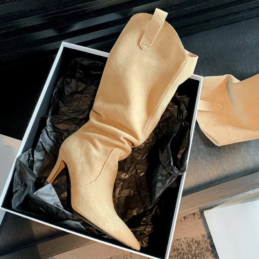 Suede Knee High Cowboy Boots