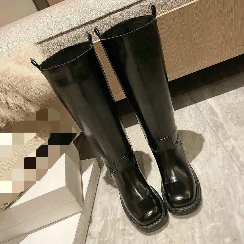 Knee High Flat Leather Boots