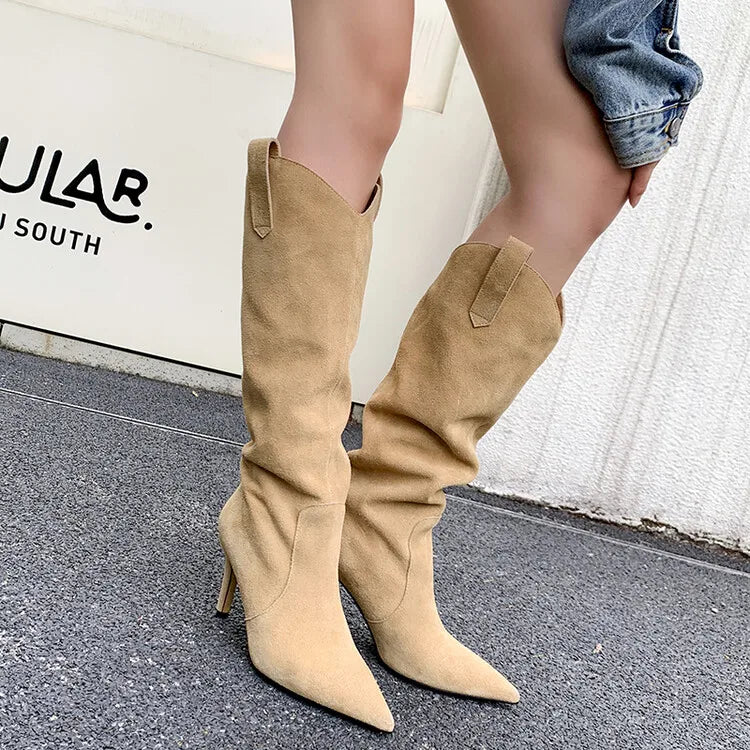 Suede Knee-High Cowboy Boots