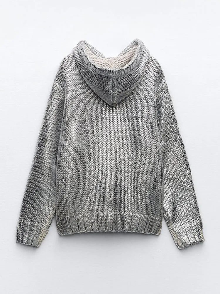Silver Metallic Hooded Sweater