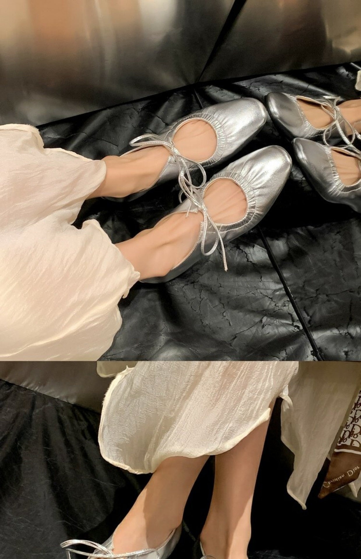Silver Leather Ballet Flats